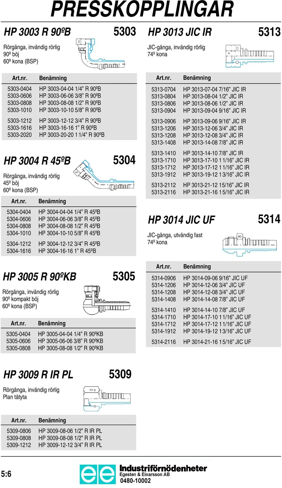 HP 3013-09-04 9/16 JIC IR 5303-1212 5303-1616 5303-2020 HP 3003-12-12 3/4 R 90ºB HP 3003-16-16 1 R 90ºB HP 3003-20-20 11/4 R 90ºB 5313-0906 5313-1206 5313-1208 5313-1408 HP 3013-09-06 9/16 JIC IR HP