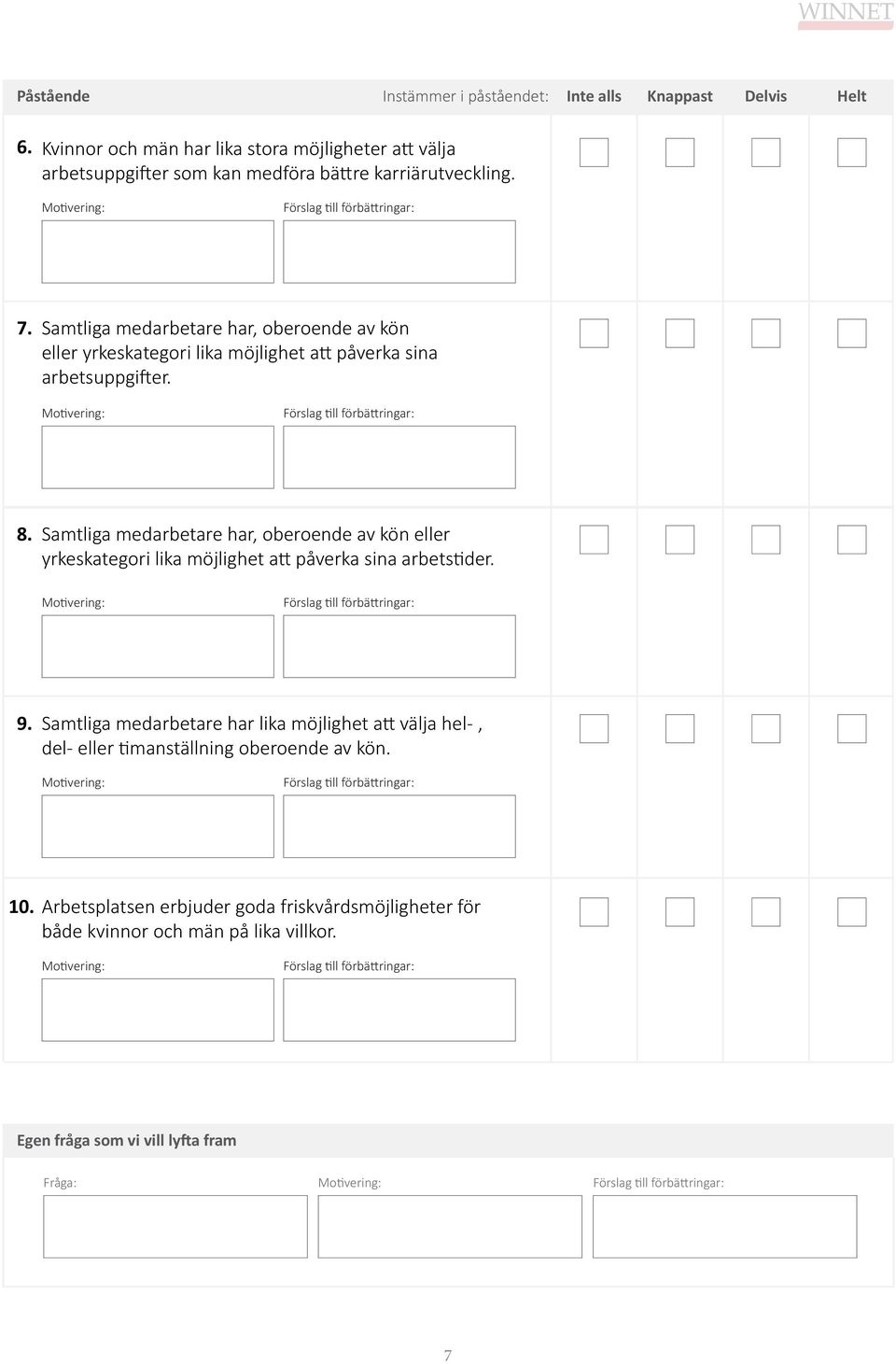 Samtliga medarbetare har, oberoende av kön eller yrkeskategori lika möjlighet att påverka sina arbetsuppgifter. 8.