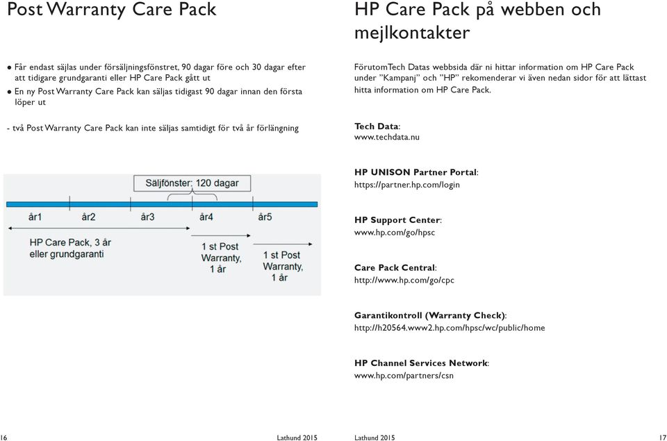 hittar information om HP Care Pack under Kampanj och HP rekomenderar vi även nedan sidor för att lättast hitta information om HP Care Pack. Tech Data: www.techdata.