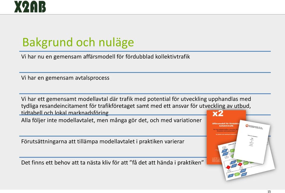 ansvar för utveckling av utbud, tidtabell och lokal marknadsföring Alla följer inte modellavtalet, men många gör det, och med