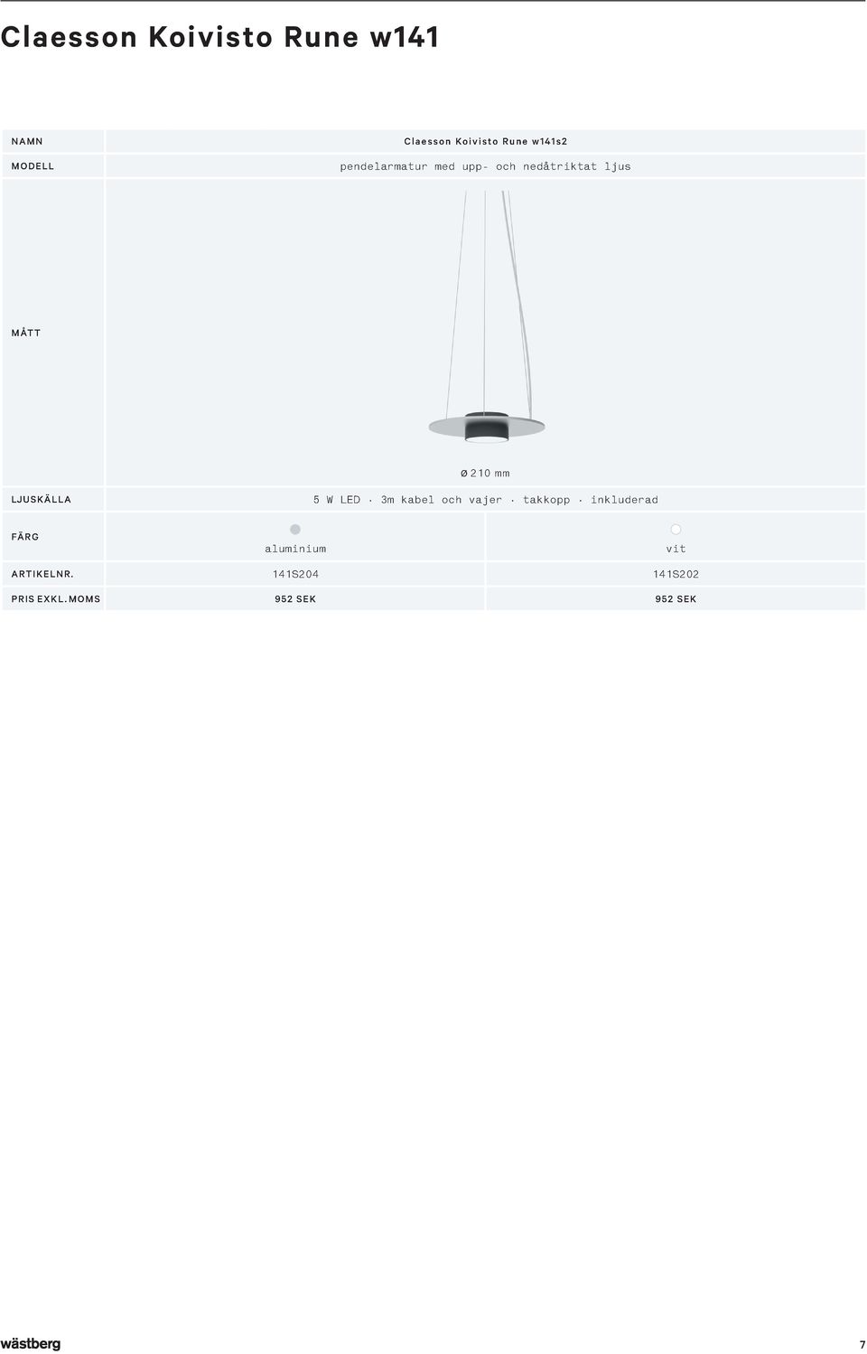 5 W LED. 3m kabel och vajer. takkopp.