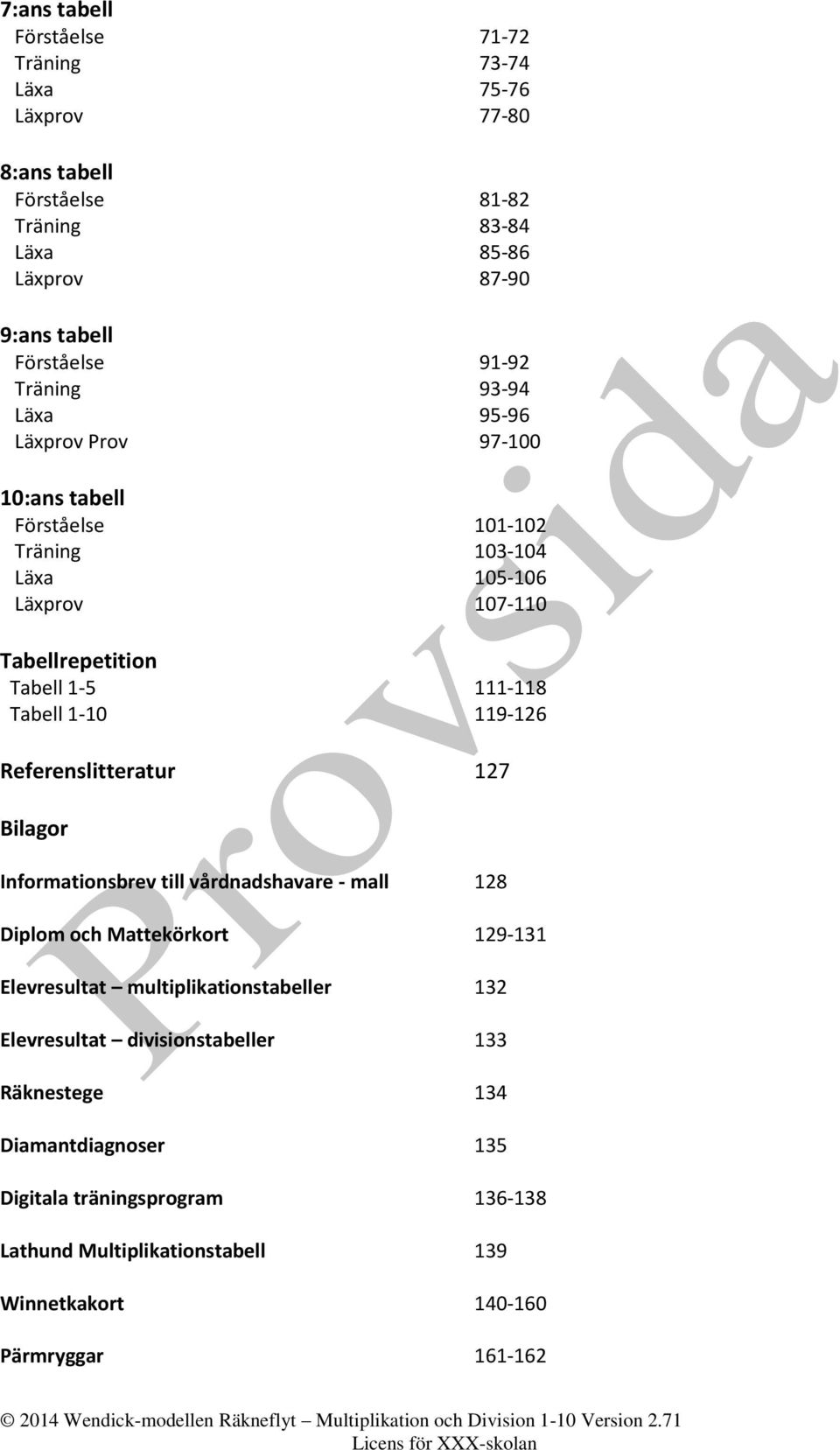 Referenslitteratur 127 Bilagor Informationsbrev till vårdnadshavare - mall 128 Diplom och Mattekörkort 129-131 Elevresultat multiplikationstabeller 132 Elevresultat