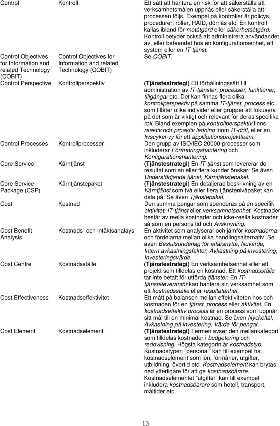 Kontroll betyder också att administrera användandet av, eller beteendet hos en konfigurationsenhet, ett system eller en IT-tjänst.