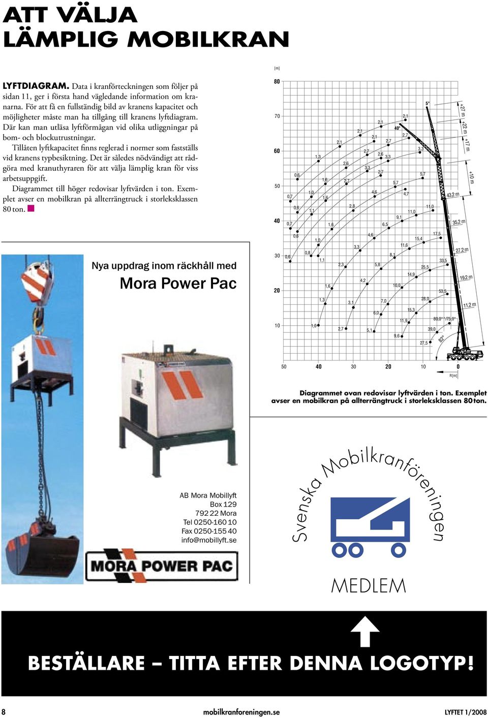 För att få en fullständig bild av kranens kapacitet och möjligheter måste man ha tillgång till kranens lyftdiagram.
