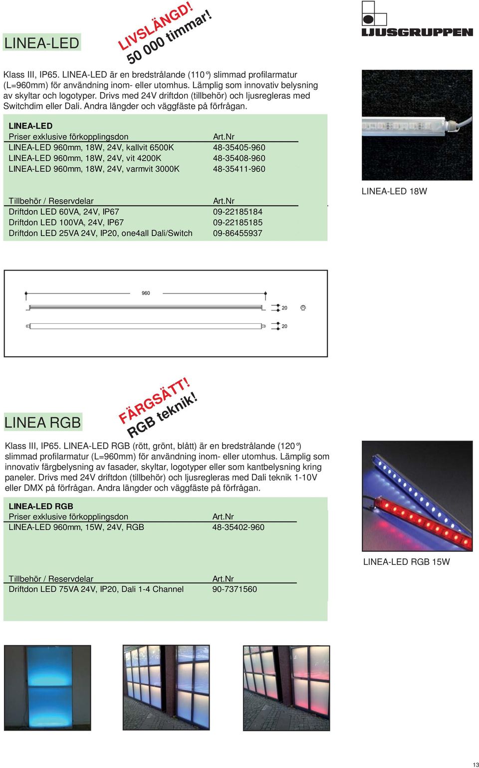 LINEA-LED Priser exklusive förkopplingsdon Art.