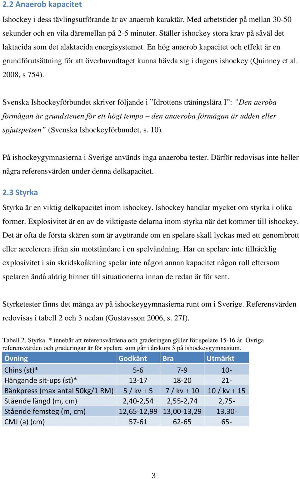 En hög anaerob kapacitet och effekt är en grundförutsättning för att överhuvudtaget kunna hävda sig i dagens ishockey (Quinney et al. 2008, s 754).