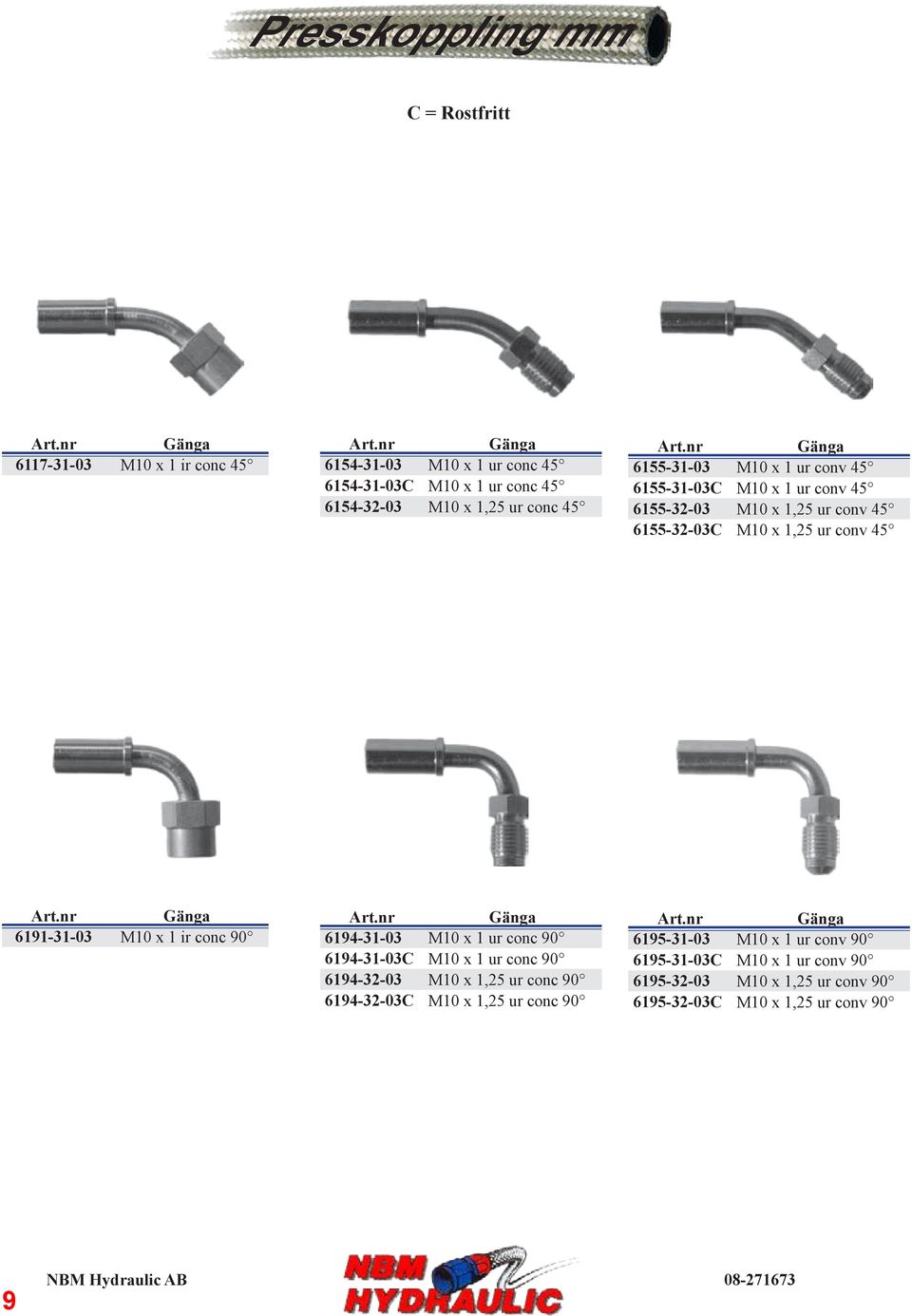 45 6191-31-03 M10 x 1 ir conc 90 6194-31-03 M10 x 1 ur conc 90 6194-31-03C M10 x 1 ur conc 90 6194-32-03 M10 x 1,25 ur conc 90 6194-32-03C M10