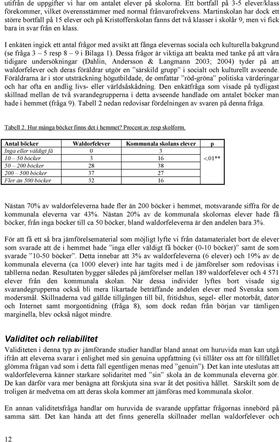 I enkäten ingick ett antal frågor med avsikt att fånga elevernas sociala och kulturella bakgrund (se fråga 3 5 resp 8 9 i Bilaga 1).