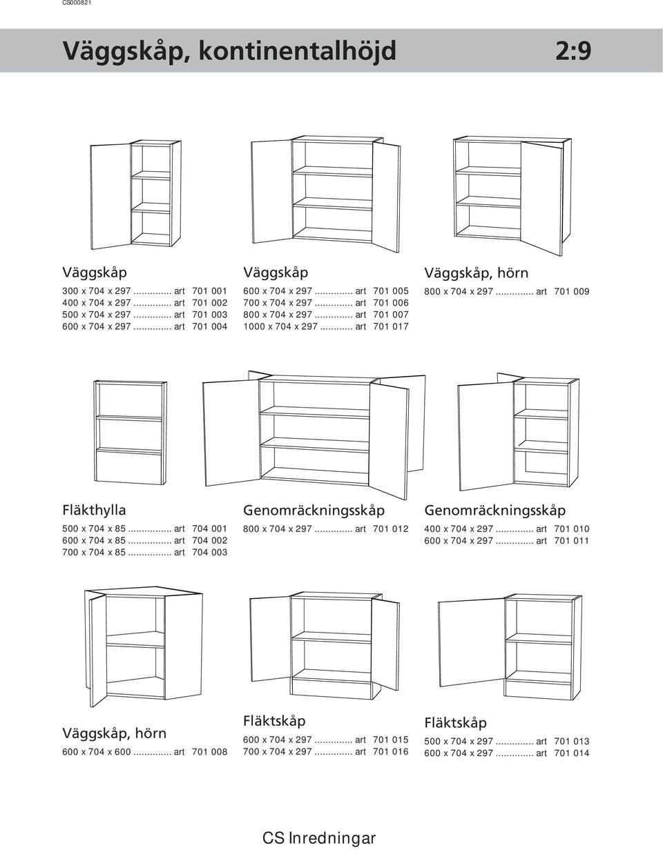 .. art 704 001 600 x 704 x 85... art 704 002 700 x 704 x 85... art 704 003 Genomräckningsskåp 800 x 704 x 297... art 701 012 Genomräckningsskåp 400 x 704 x 297... art 701 010 600 x 704 x 297.