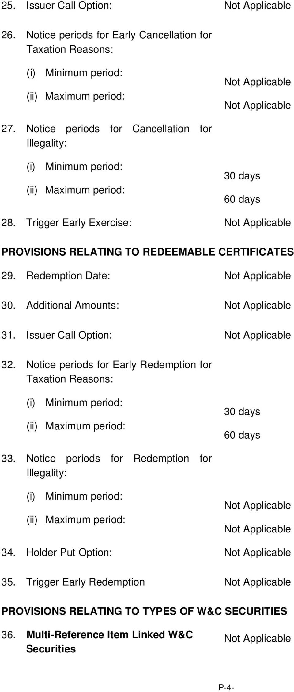 Redemption Date: 30. Additional Amounts: 31. Issuer Call Option: 32.