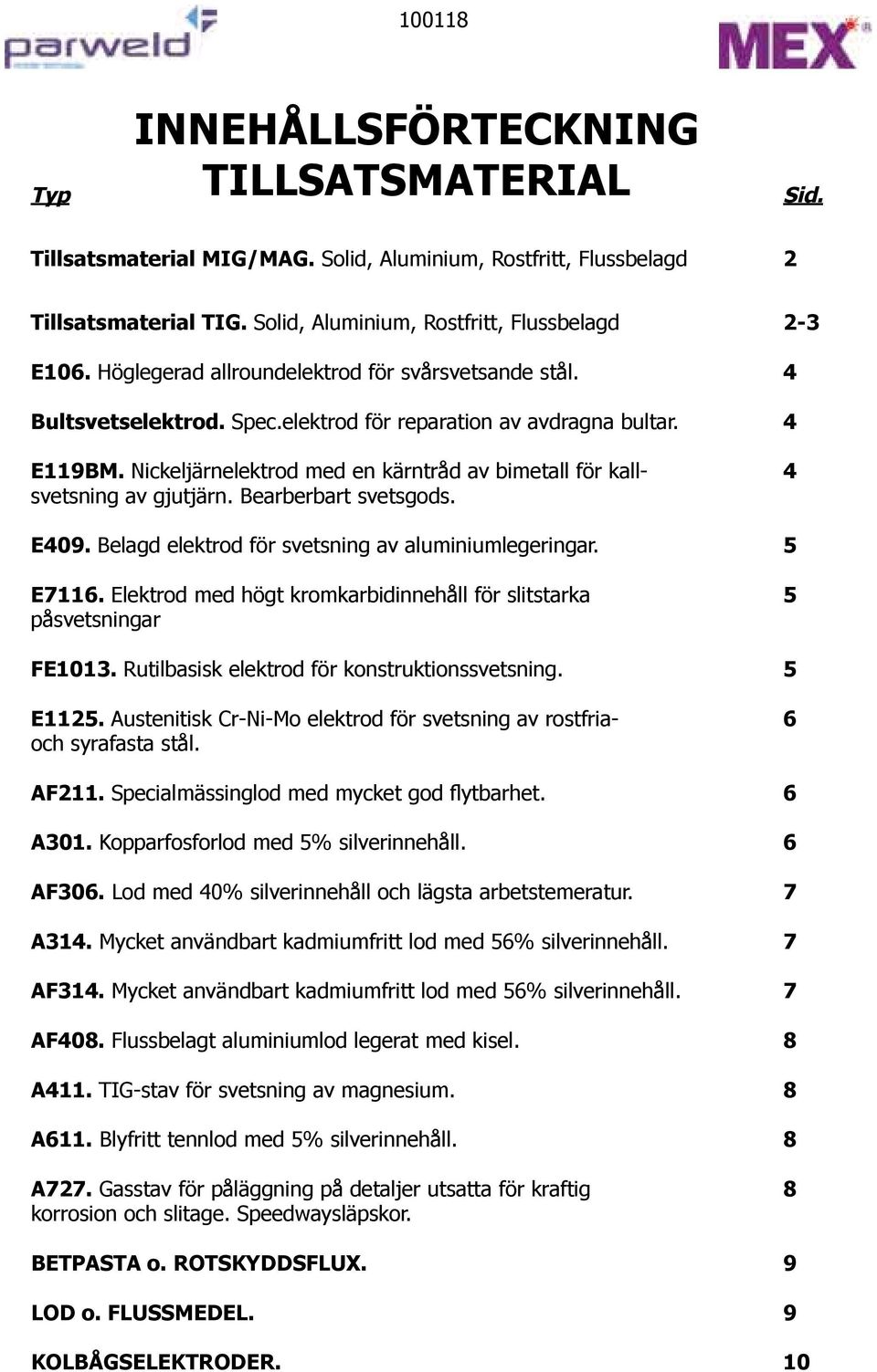 Nickeljärnelektrod med en kärntråd av bimetall för kall- 4 svetsning av gjutjärn. Bearberbart svetsgods. E409. Belagd elektrod för svetsning av aluminiumlegeringar. 5 E7116.