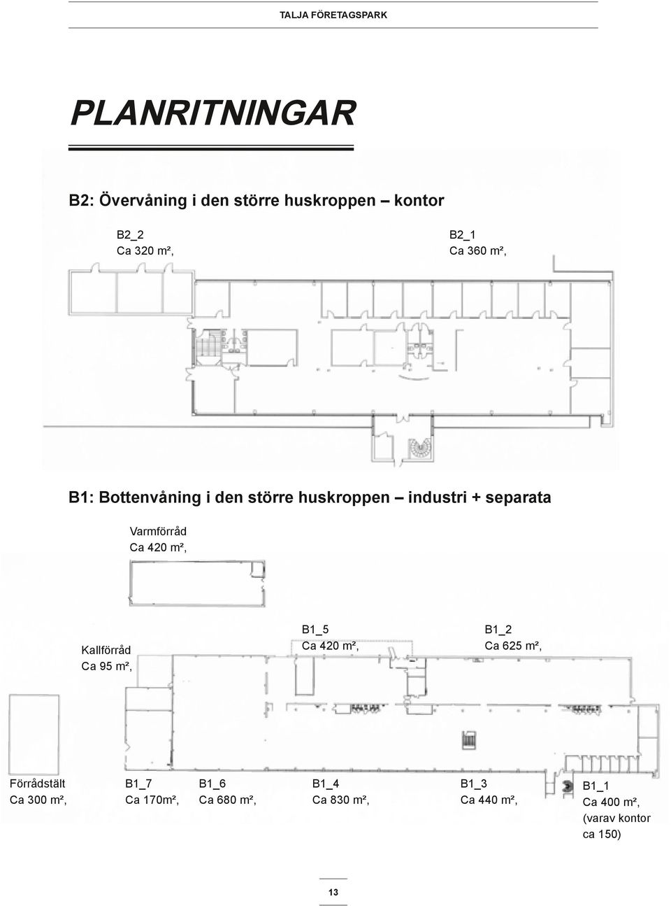 Kallförråd Ca 95 m², B1_5 Ca 420 m², B1_2 Ca 625 m², Förrådstält Ca 300 m², B1_7 Ca