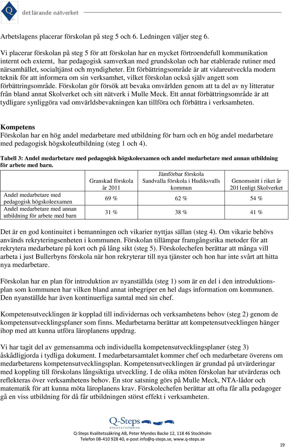 socialtjänst och myndigheter. Ett förbättringsområde är att vidareutveckla modern teknik för att informera om sin verksamhet, vilket förskolan också själv angett som förbättringsområde.