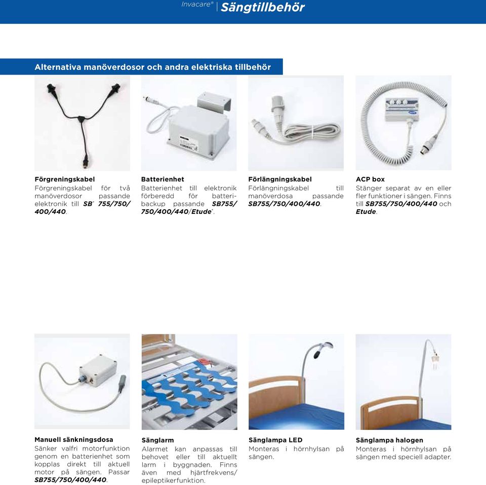ACP bo Stänger separat av en eller fler funktioner i sängen. Finns till SB755/750/400/440 och Etude.