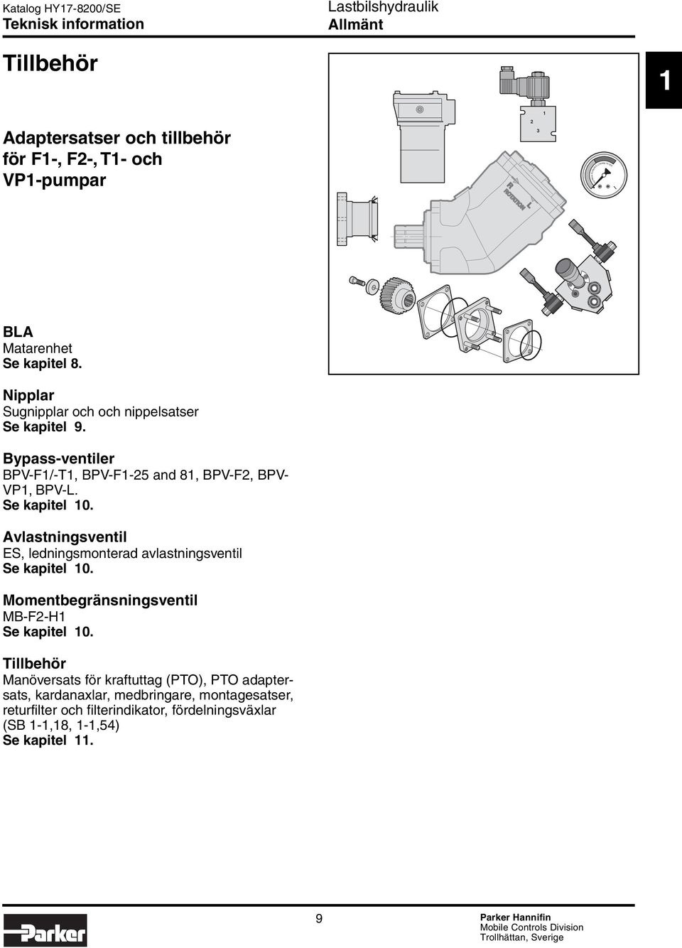 Avlastningsventil ES, ledningsmonterad avlastningsventil Se kapitel 10. Momentbegränsningsventil MB-F2-H1 Se kapitel 10.