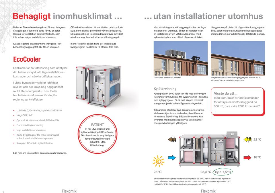 CE-märkt installation för ventilation och komfortkyla, som alltid är provkörd i vår testanläggning. Ett aggregat med integrerad kyla kräver betydligt mindre energi än med ett externt kylaggregat.