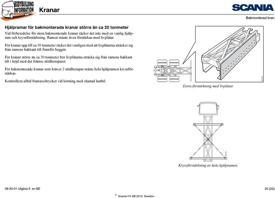 För kranar större än ca 30 tonmeter bör livplåtarna sträcka sig från ramens bakkant till i höjd med det främre stödbensparet.