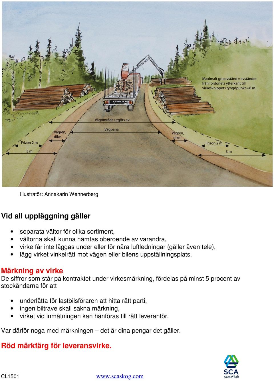 Märkning av virke De siffror som står på kontraktet under virkesmärkning, fördelas på minst 5 procent av stockändarna för att underlätta för lastbilsföraren att