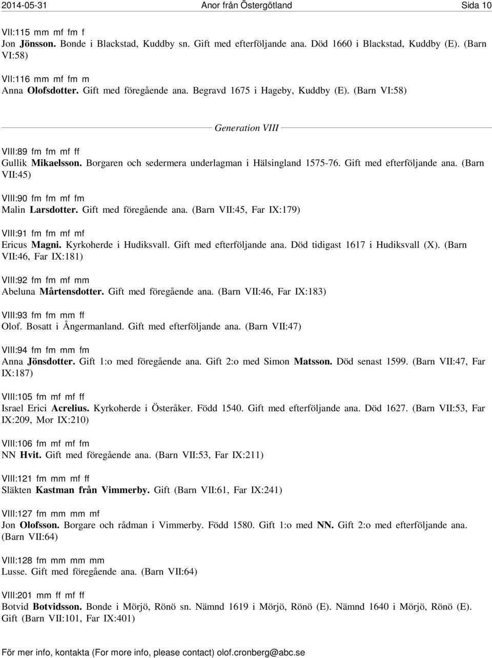 Borgaren och sedermera underlagman i Hälsingland 1575-76. Gift med efterföljande ana. (Barn VII:45) VIII:90 fm fm mf fm Malin Larsdotter. Gift med föregående ana.