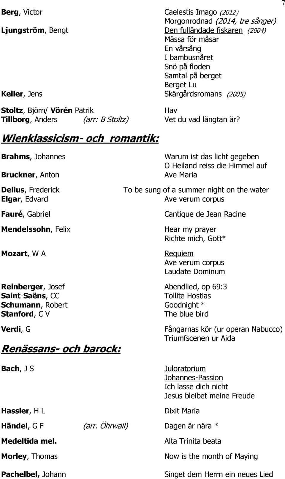 Wienklassicism- och romantik: 7 Brahms, Johannes Bruckner, Anton Delius, Frederick Elgar, Edvard Fauré, Gabriel Mendelssohn, Felix Mozart, W A Warum ist das licht gegeben O Heiland reiss die Himmel