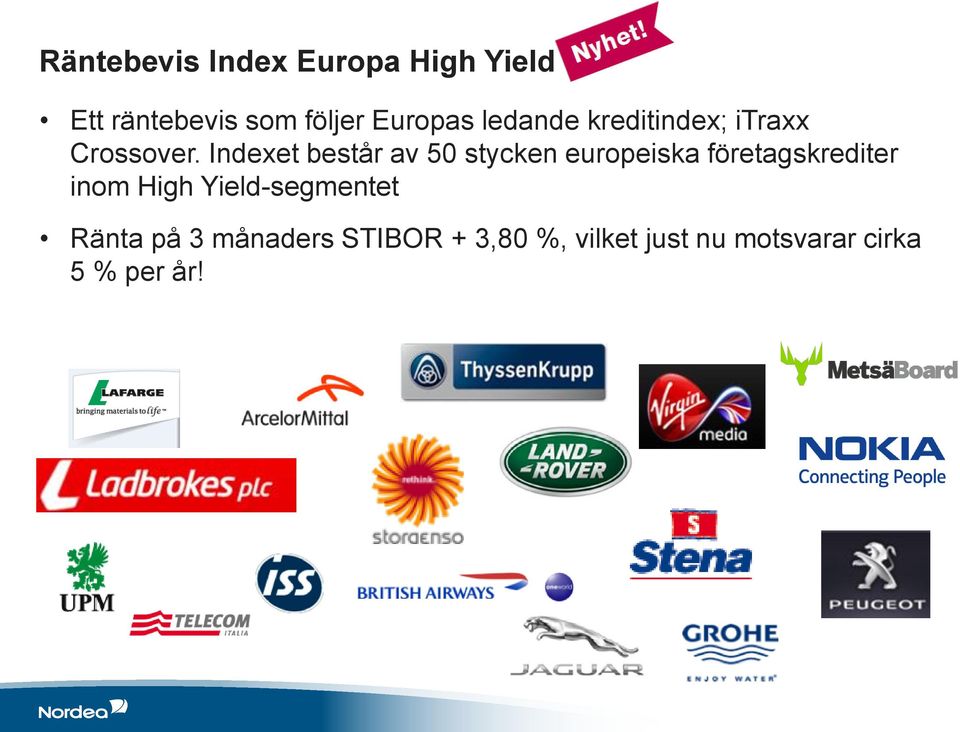 Indexet består av 50 stycken europeiska företagskrediter inom High