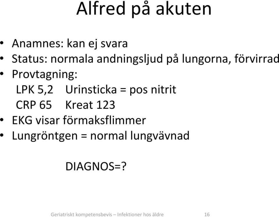 CRP 65 Kreat 123 EKG visar förmaksflimmer Lungröntgen = normal