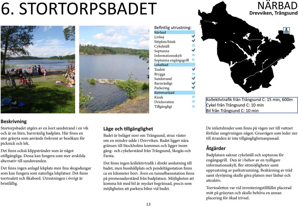 Dessa kan fungera som mer avskilda alternativ till sandstranden. Det finns ingen anlagd lekplats men fina skogsdungar som kan fungera som naturliga lekplatser. Det finns torrtoalett och fikabord.