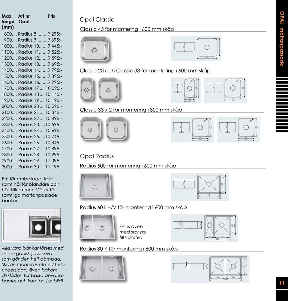 .. Radius 21... 10 345:- 20... Radius 22... 10 495:- 2300... Radius 23...10 595:- 2... Radius 24... 10 695:- 2500... Radius 25...10 745:- 2600... Radius 26...10 845:- 2700... Radius 27...10 895:- 2800.