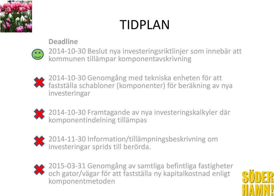 av nya investeringskalkyler där komponentindelning tillämpas 2014-11-30 Information/tillämpningsbeskrivning om investeringar sprids