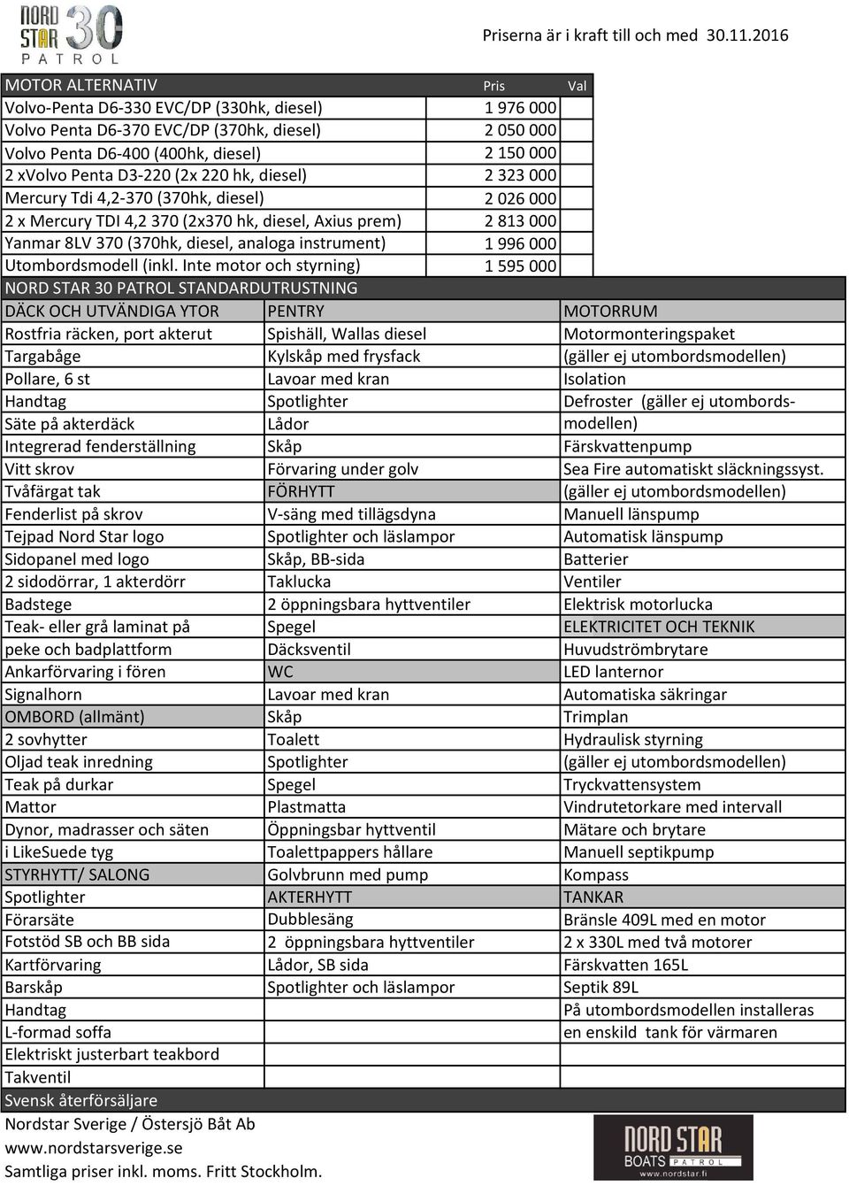 220 hk, diesel) 2323000 Mercury Tdi 4,2-370 (370hk, diesel) 2026000 2 x Mercury TDI 4,2370 (2x370 hk, diesel, Axius prem) 2813000 Yanmar 8LV 370 (370hk, diesel, analoga instrument) 1996000