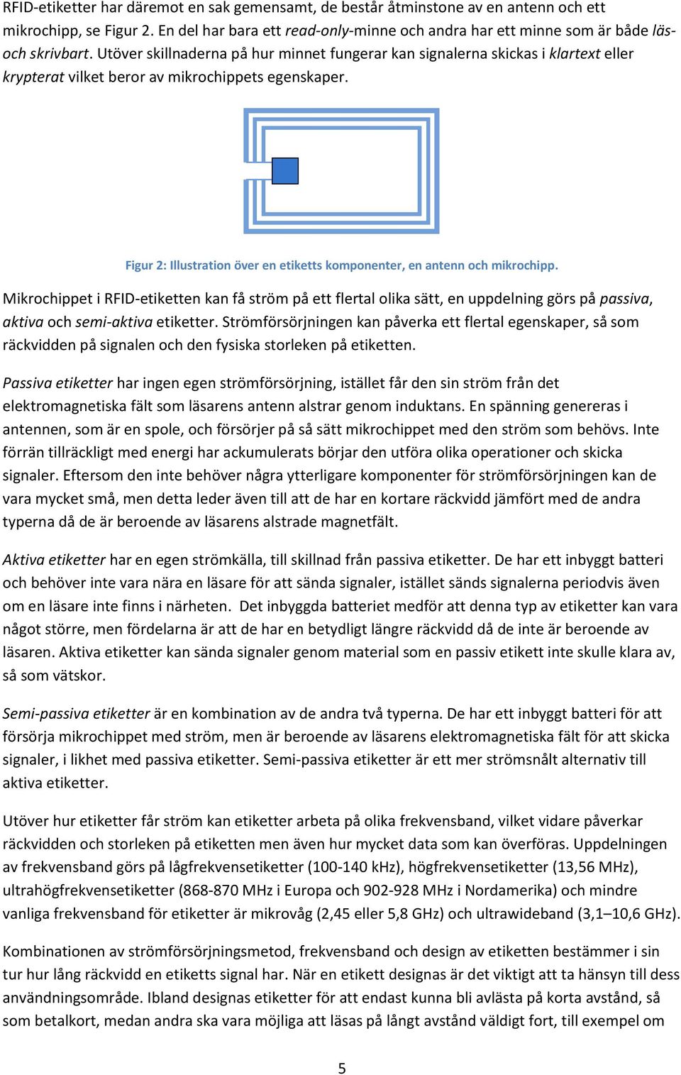 Figur 2: Illustration över en etiketts komponenter, en antenn och mikrochipp.