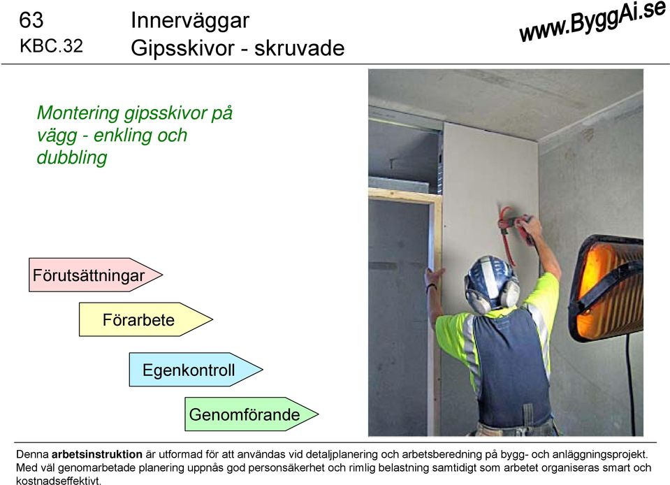 Förutsättningar Förarbete Egenkontroll Genomförande Denna arbetsinstruktion är utformad för att