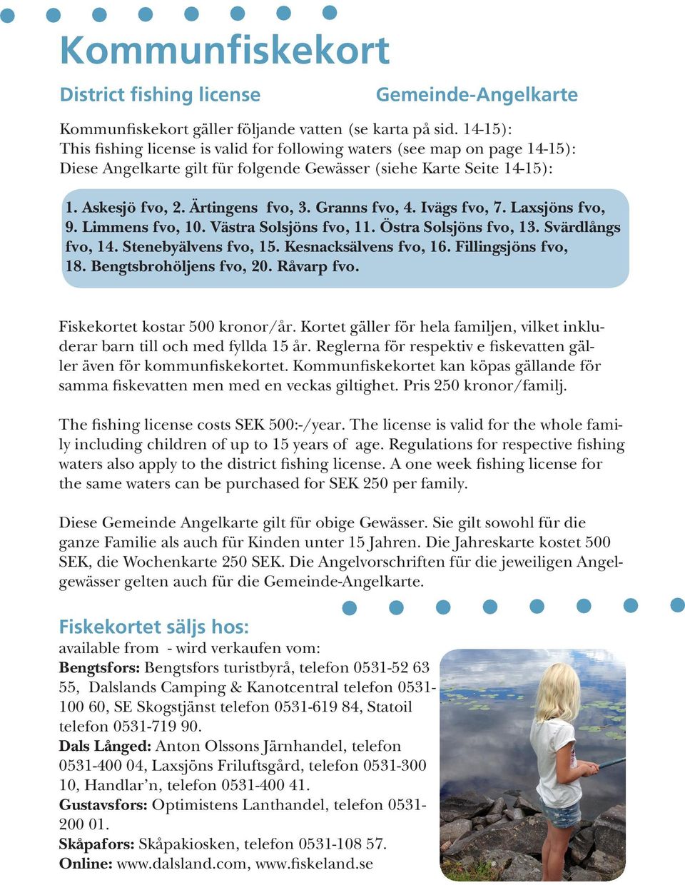 Granns fvo, 4. Ivägs fvo, 7. Laxsjöns fvo, 9. Limmens fvo, 10. Västra Solsjöns fvo, 11. Östra Solsjöns fvo, 13. Svärdlångs fvo, 14. Stenebyälvens fvo, 15. Kesnacksälvens fvo, 16. Fillingsjöns fvo, 18.