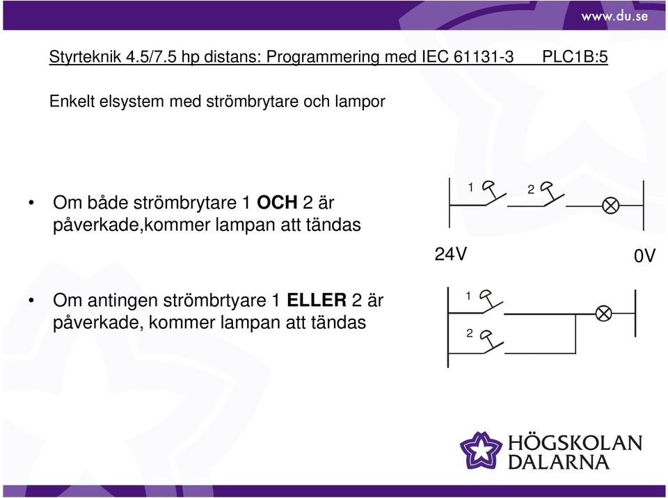 elsystem med strömbrytare och lampor Om både strömbrytare 1 OCH 2