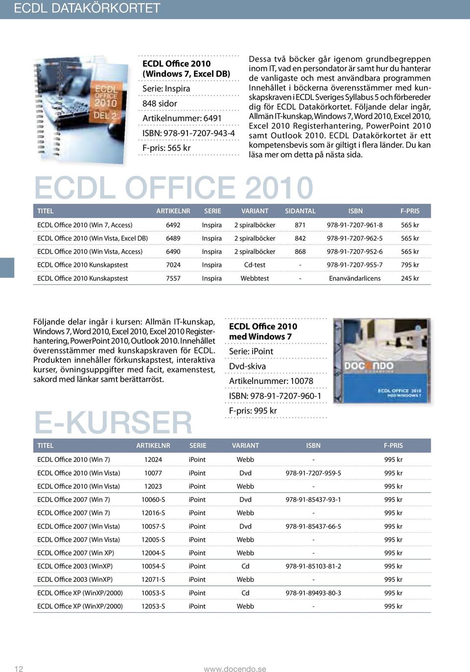 Datakörkortet. Följande delar ingår, Allmän IT-kunskap, Windows 7, Word 2010, Excel 2010, Excel 2010 Registerhantering, PowerPoint 2010 samt Outlook 2010.