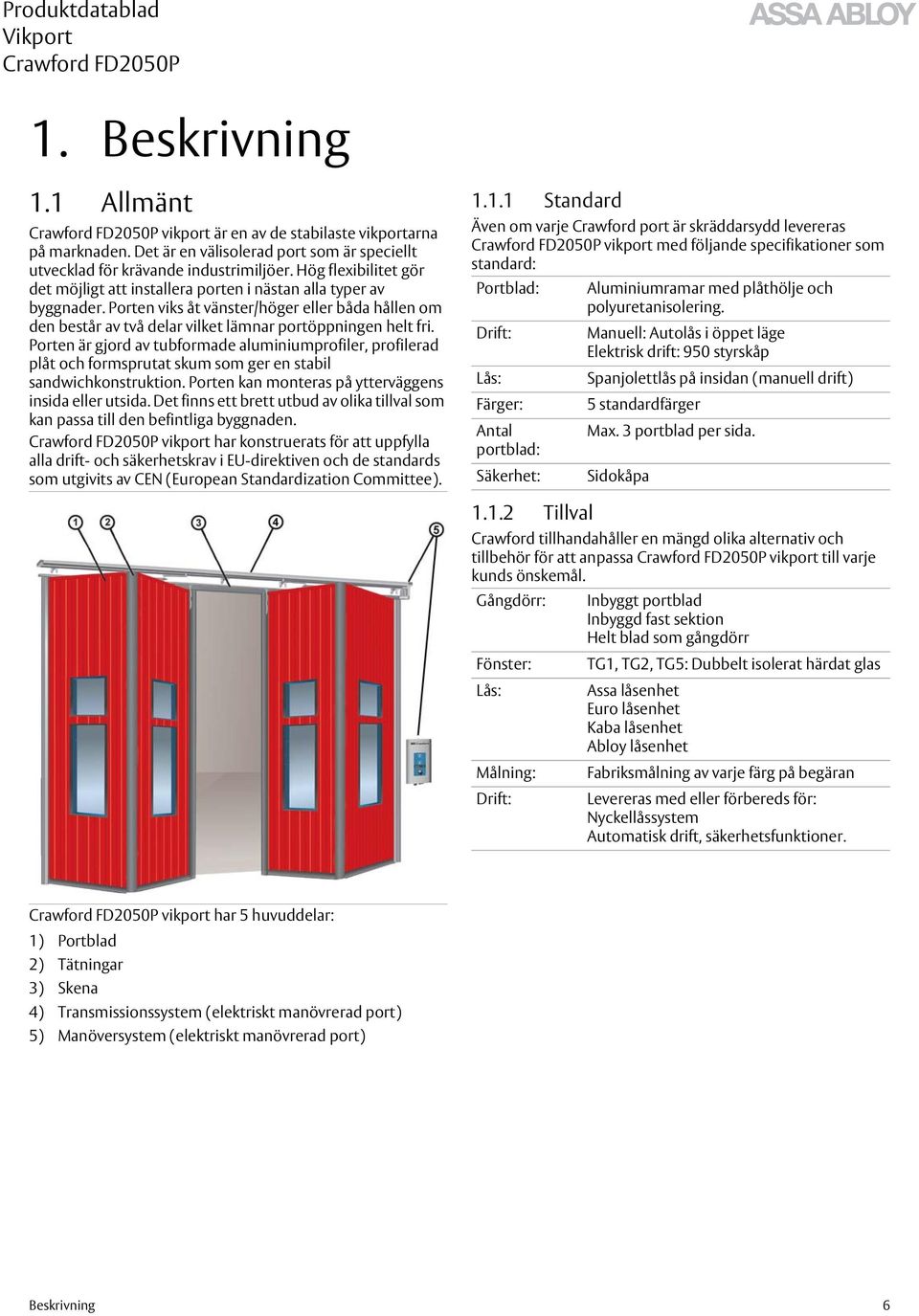 Produktdatablad Vikport Crawford FD2050P. ASSA ABLOY Entrance Systems - PDF  Free Download