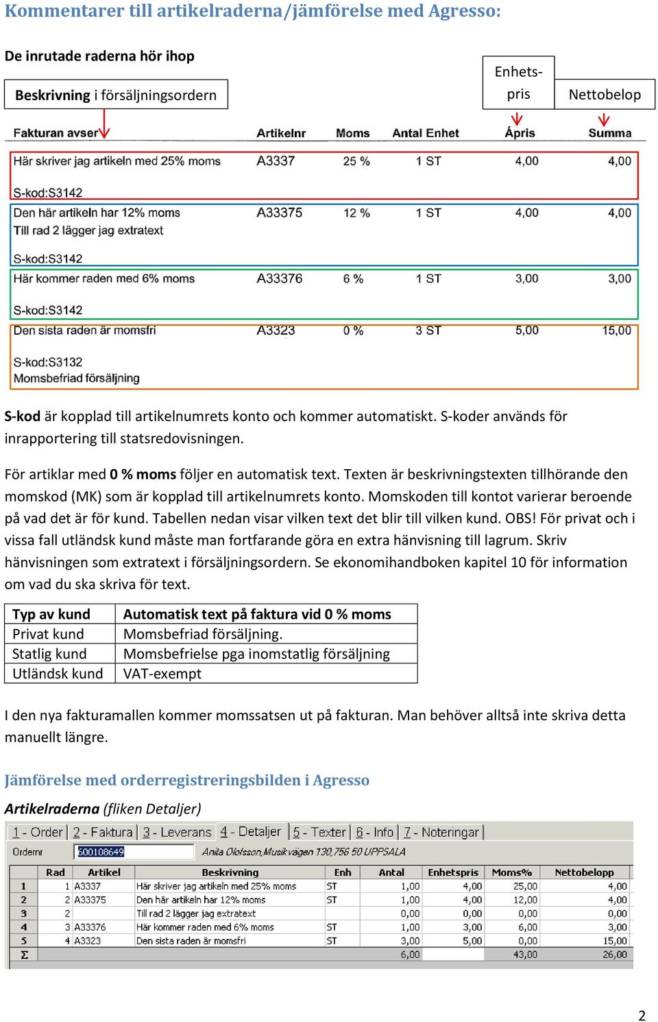 Texten är beskrivningstexten tillhörande den momskod (MK) som är kopplad till artikelnumrets konto. Momskoden till kontot varierar beroende på vad det är för kund.