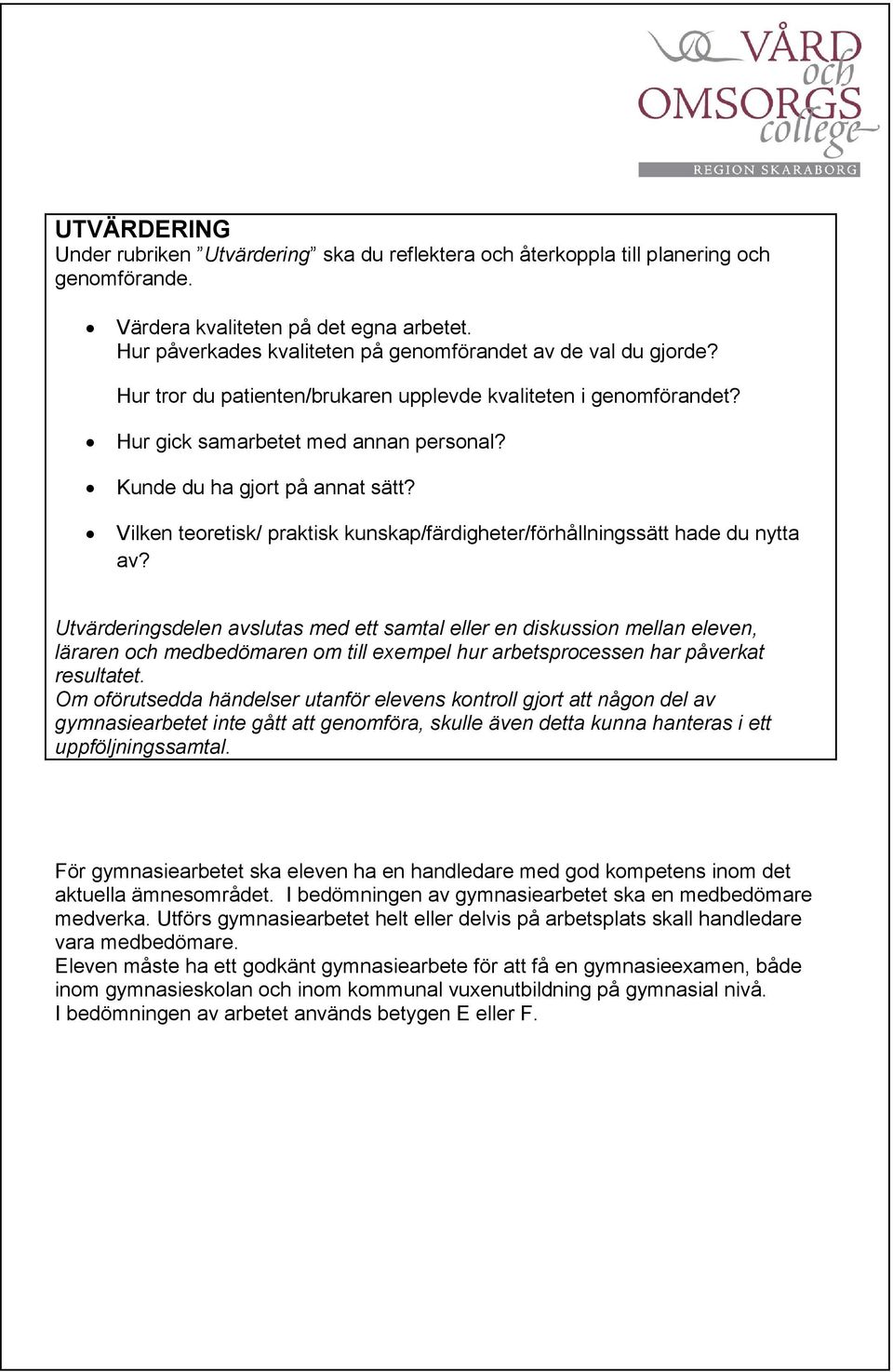 Kunde du ha gjort på annat sätt? Vilken teoretisk/ praktisk kunskap/färdigheter/förhållningssätt hade du nytta av?