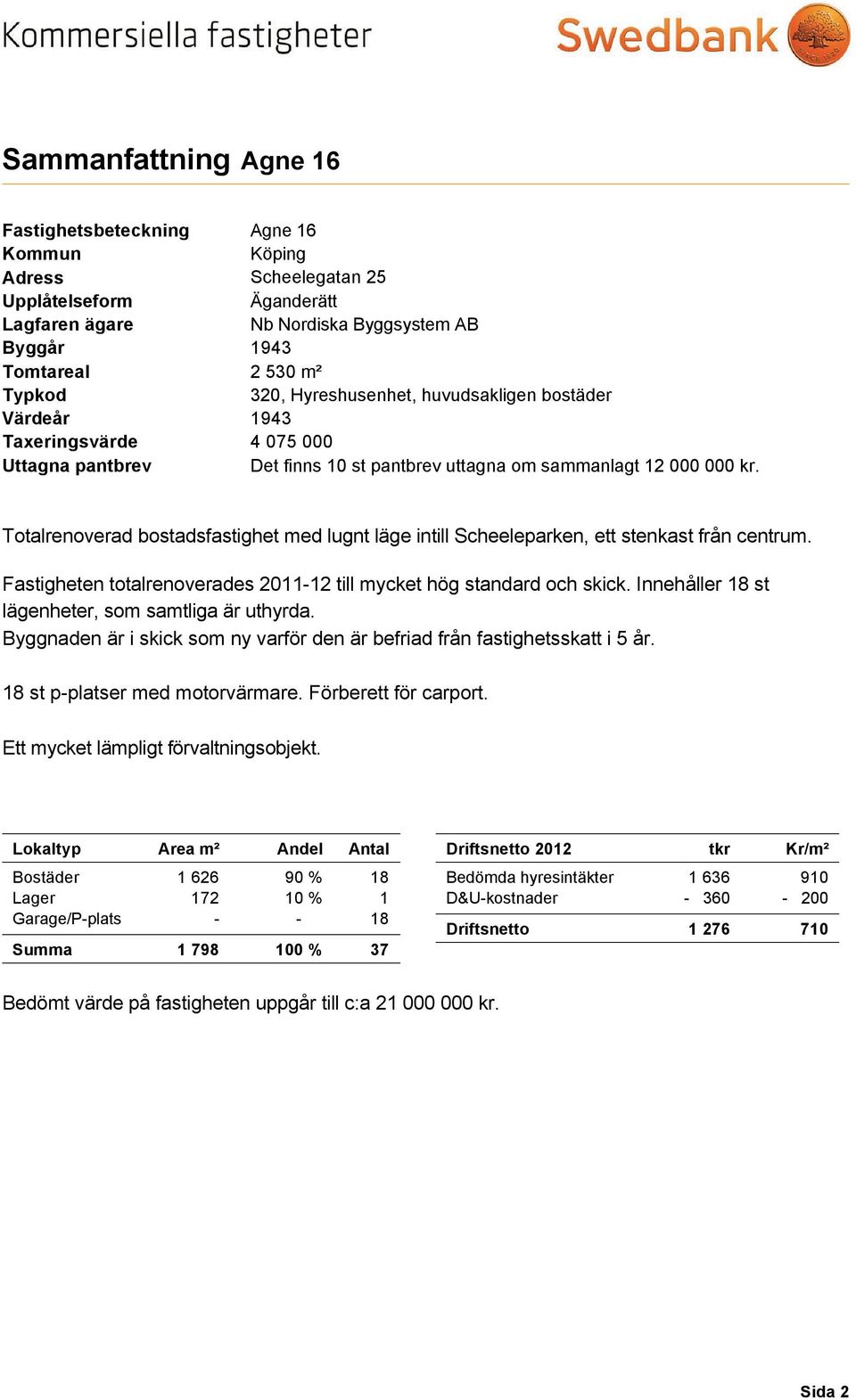 Totalrenoverad bostadsfastighet med lugnt läge intill Scheeleparken, ett stenkast från centrum. Fastigheten totalrenoverades 2011-12 till mycket hög standard och skick.