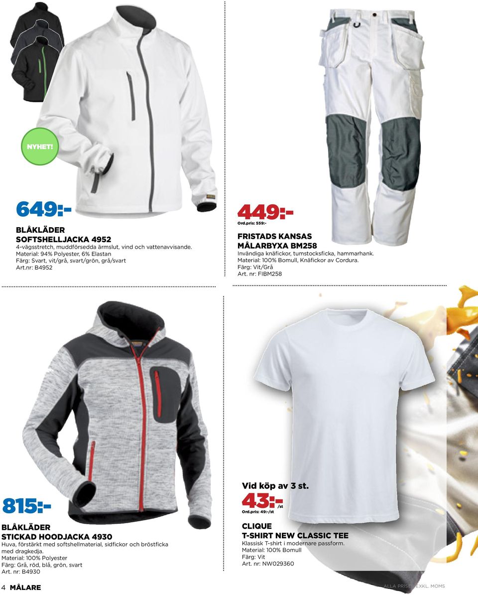 , Knäfickor av Cordura. Färg: Vit/Grå Art. nr: FIBM258 BLÅKLÄDER STICKAD HOODJACKA 4930 Huva, förstärkt med softshellmaterial, sidfickor och bröstficka med dragkedja.