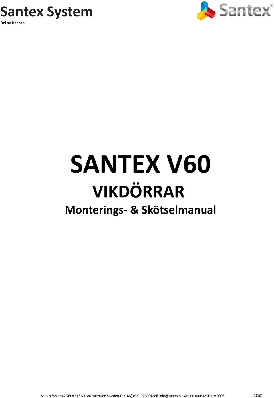 SANTEX V60 VIKDÖRRAR Monterings- & Skötselmanual - PDF Gratis nedladdning