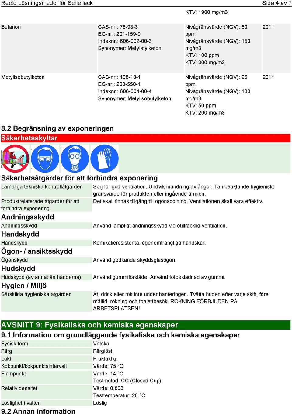 2 Begränsning av exponeringen Säkerhetsskyltar Nivågränsvärde (NGV): 50 ppm Nivågränsvärde (NGV): 150 mg/m3 KTV: 100 ppm KTV: 300 mg/m3 Nivågränsvärde (NGV): 25 ppm Nivågränsvärde (NGV): 100 mg/m3