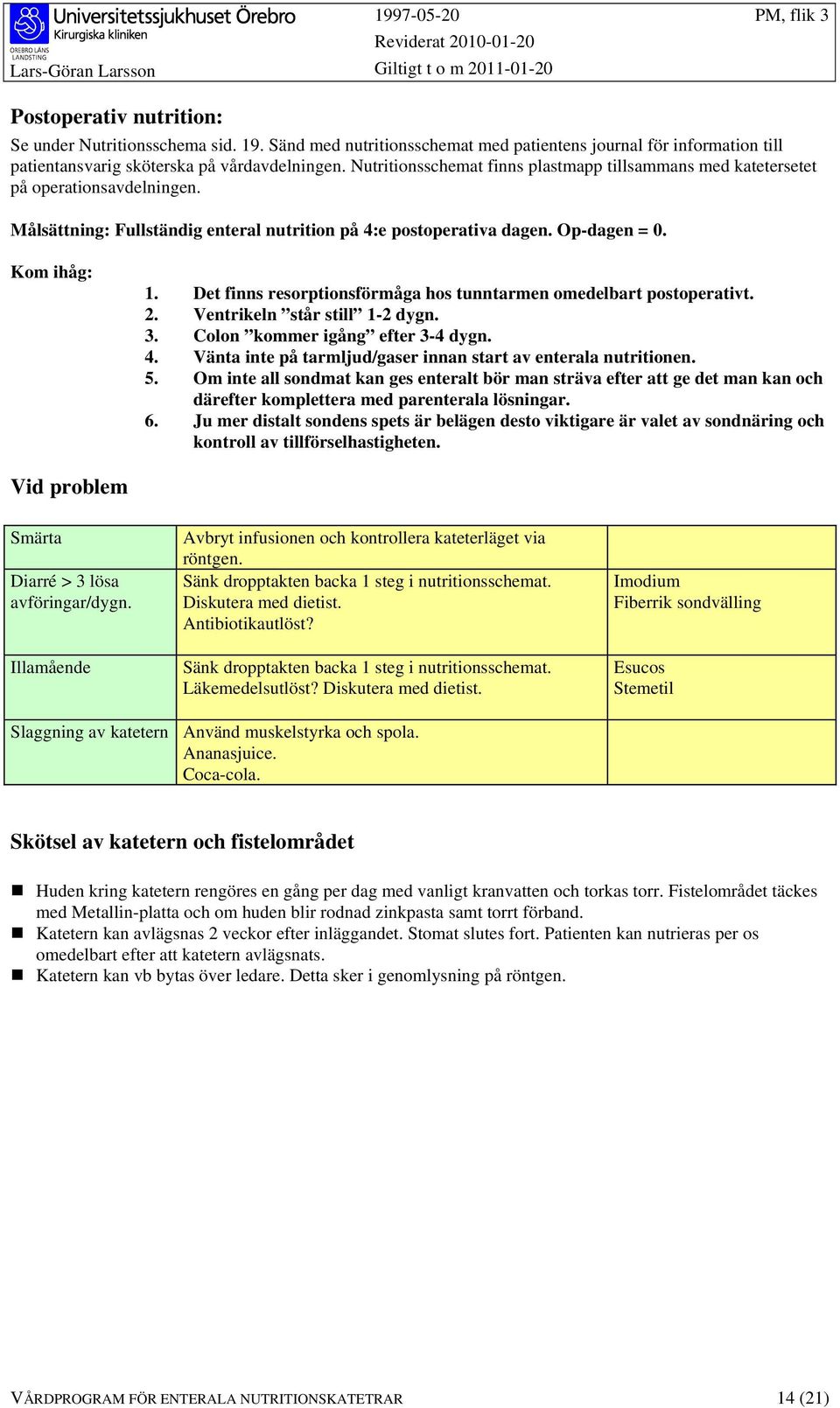 Det finns resorptionsförmåga hos tunntarmen omedelbart postoperativt. 2. Ventrikeln står still 1-2 dygn. 3. Colon kommer igång efter 3-4 dygn. 4.