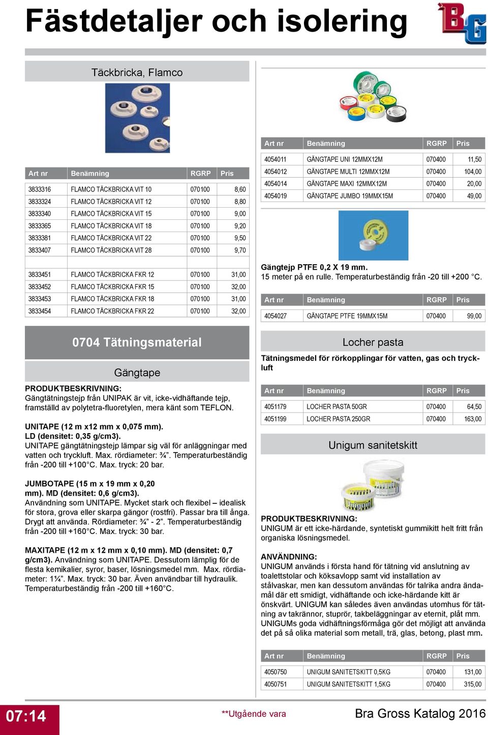 TÄCKBRICKA FKR 18 070100 31,00 3833454 FLAMCO TÄCKBRICKA FKR 22 070100 32,00 4054011 GÄNGTAPE UNI 12MMX12M 070400 11,50 4054012 GÄNGTAPE MULTI 12MMX12M 070400 104,00 4054014 GÄNGTAPE MAXI 12MMX12M