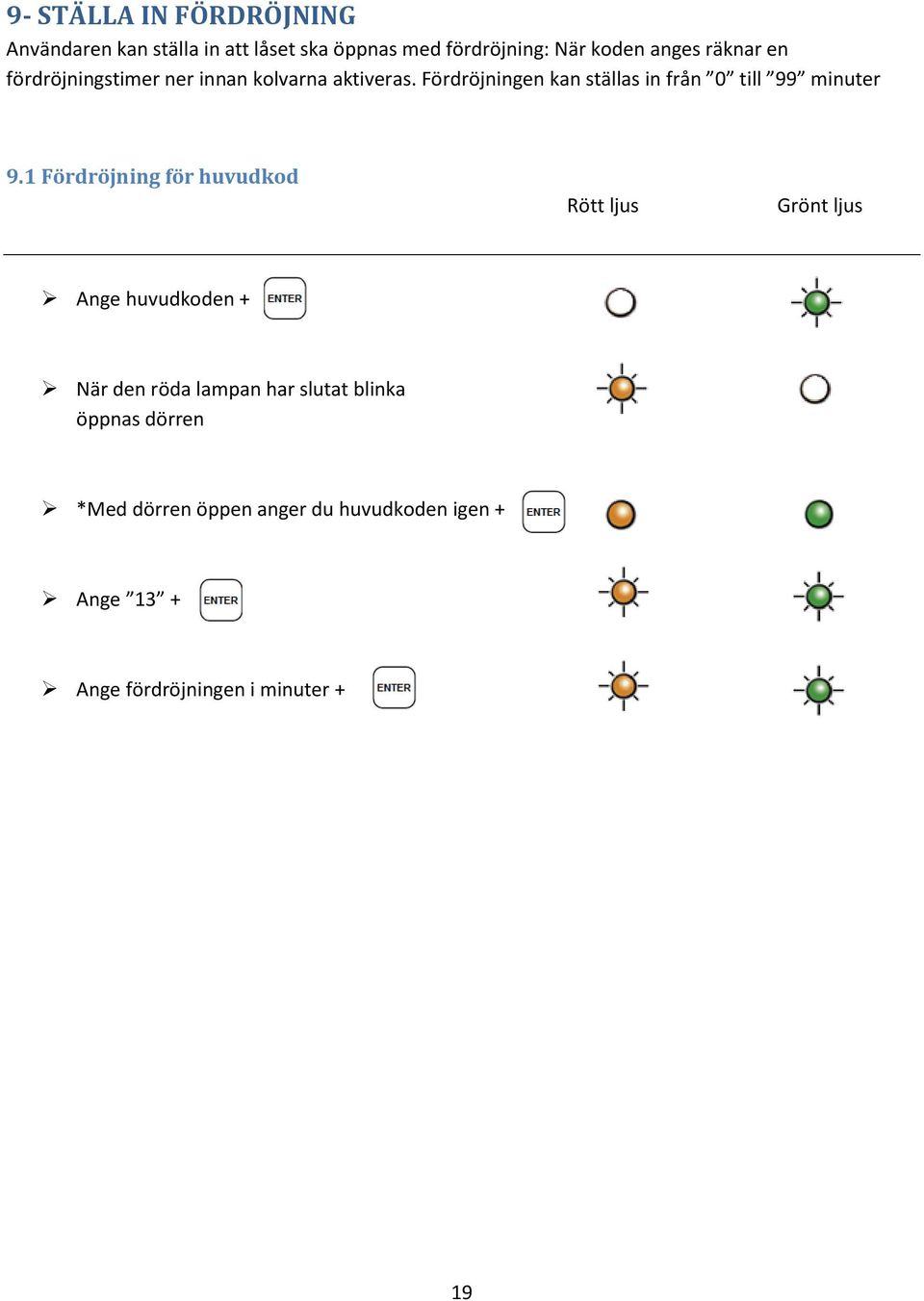 Fördröjningen kan ställas in från 0 till 99 minuter 9.