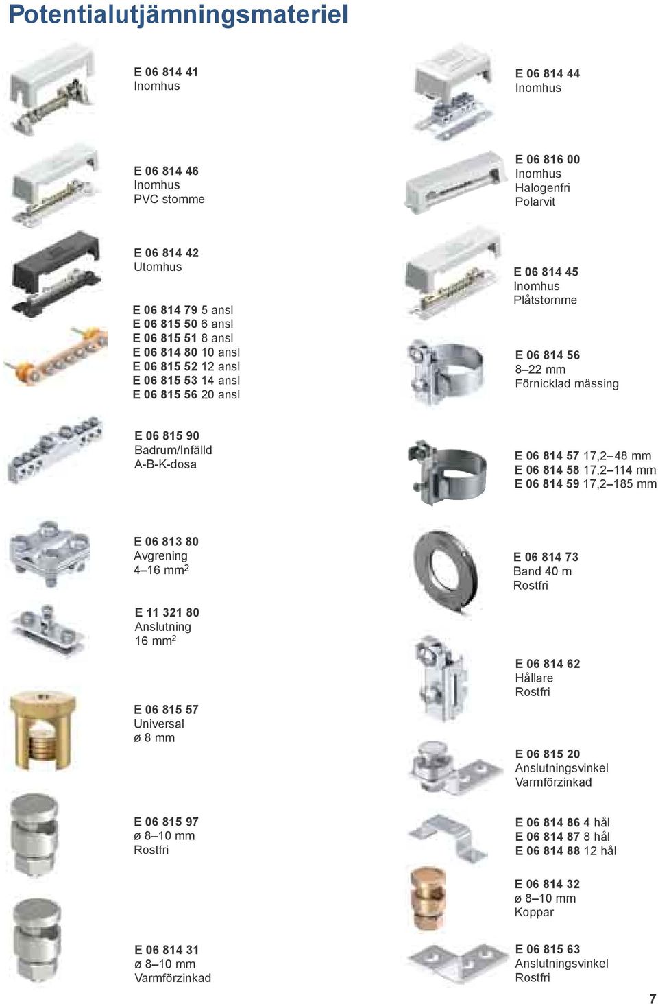 A-B-K-dosa E 06 814 57 17,2 48 mm E 06 814 58 17,2 114 mm E 06 814 59 17,2 185 mm E 06 813 80 Avgrening 4 16 mm 2 E 06 814 73 Band 40 m Rostfri E 11 321 80 Anslutning 16 mm 2 E 06 815 57 Universal ø