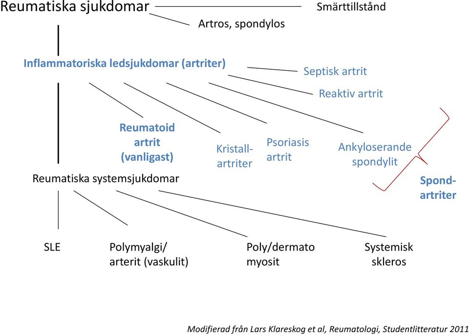 Kristallartriter Psoriasis artrit Ankyloserande spondylit Spondartriter SLE Polymyalgi/ arterit