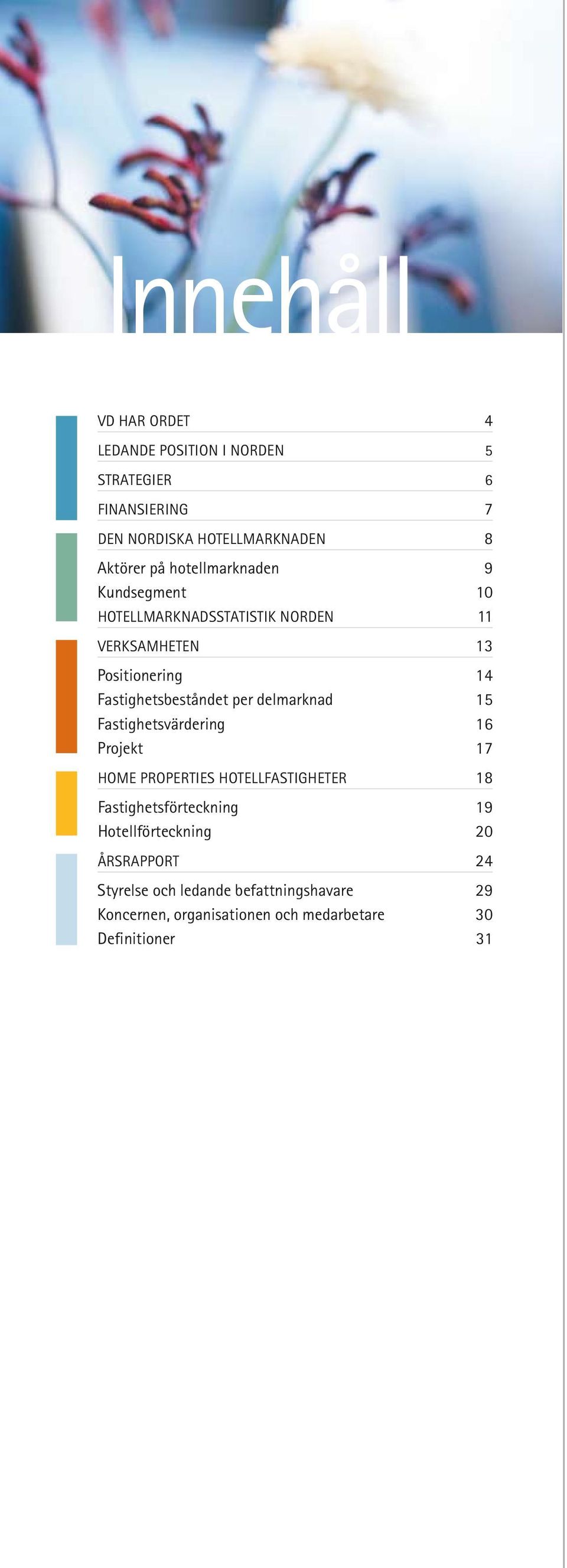delmarknad 15 Fastighetsvärdering 16 Projekt 17 HOME PROPERTIES HOTELLFASTIGHETER 18 Fastighetsförteckning 19