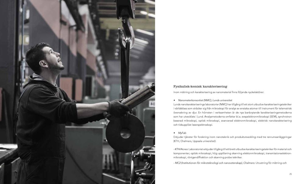 En hörnsten i verksamheten är de nya banbrytande karakteriseringsmetoderna som har utvecklats i Lund. Analysmetoderna omfattar bl.a. svepelektronmikroskopi (SEM), synchrotron baserad mikroskopi, optisk mikroskopi, avancerad elektronmikroskopi, elektrisk nanokarakterisering och tidsupplöst laserspektroskopi.