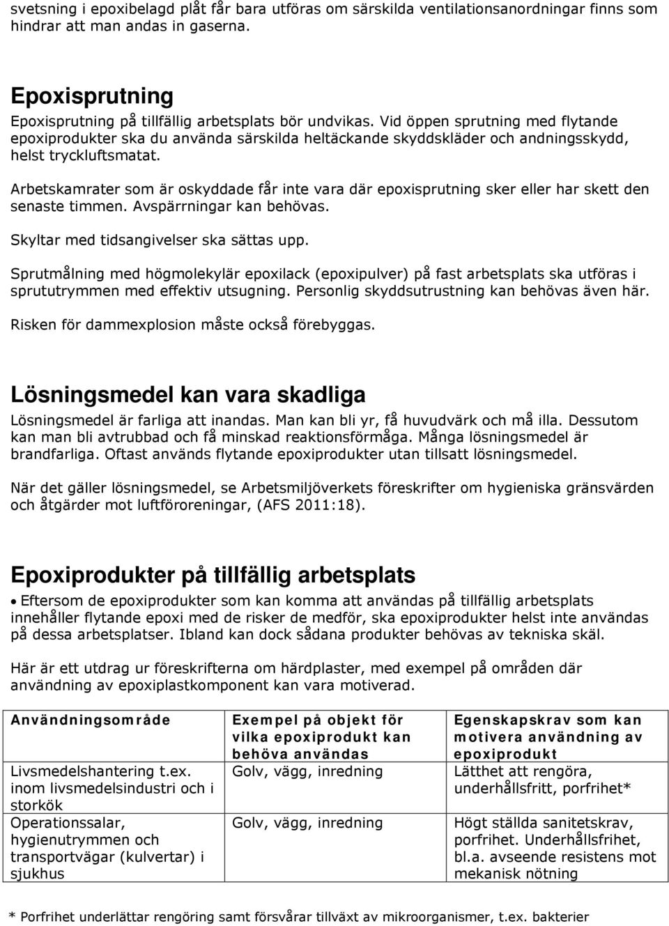 Arbetskamrater som är oskyddade får inte vara där epoxisprutning sker eller har skett den senaste timmen. Avspärrningar kan behövas. Skyltar med tidsangivelser ska sättas upp.